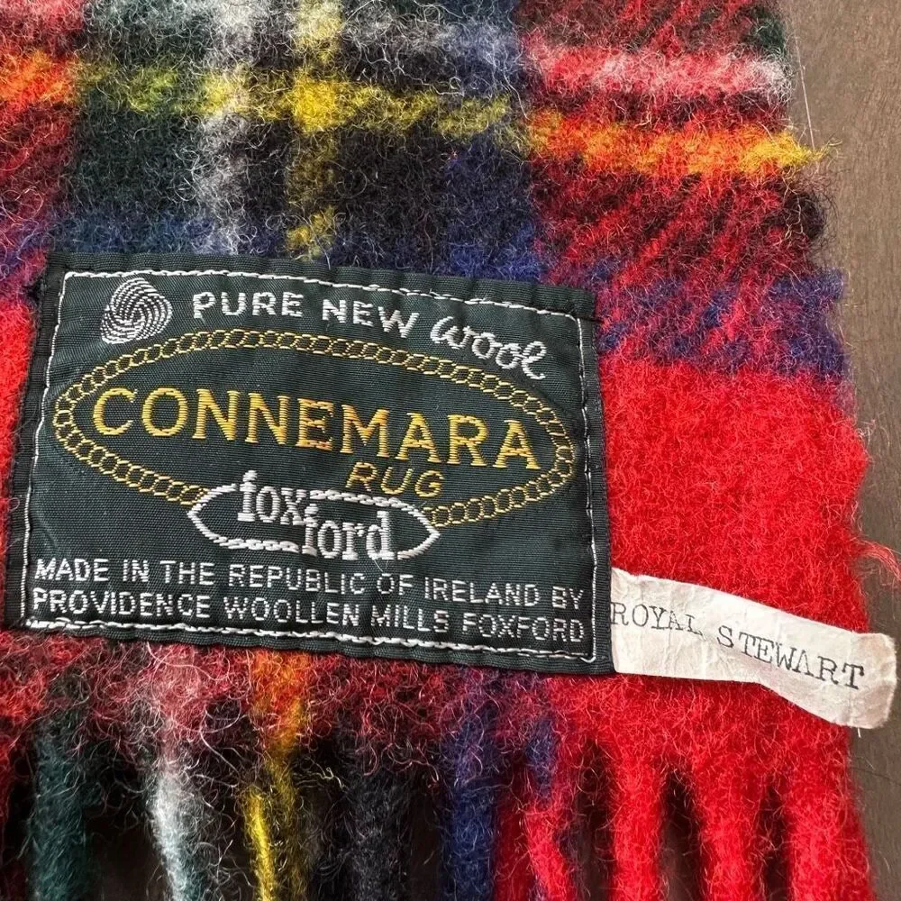 Connemara Foxford Ireland 100% Pure Wool Rug Blanket Red Royal Stewart Plaid Fri